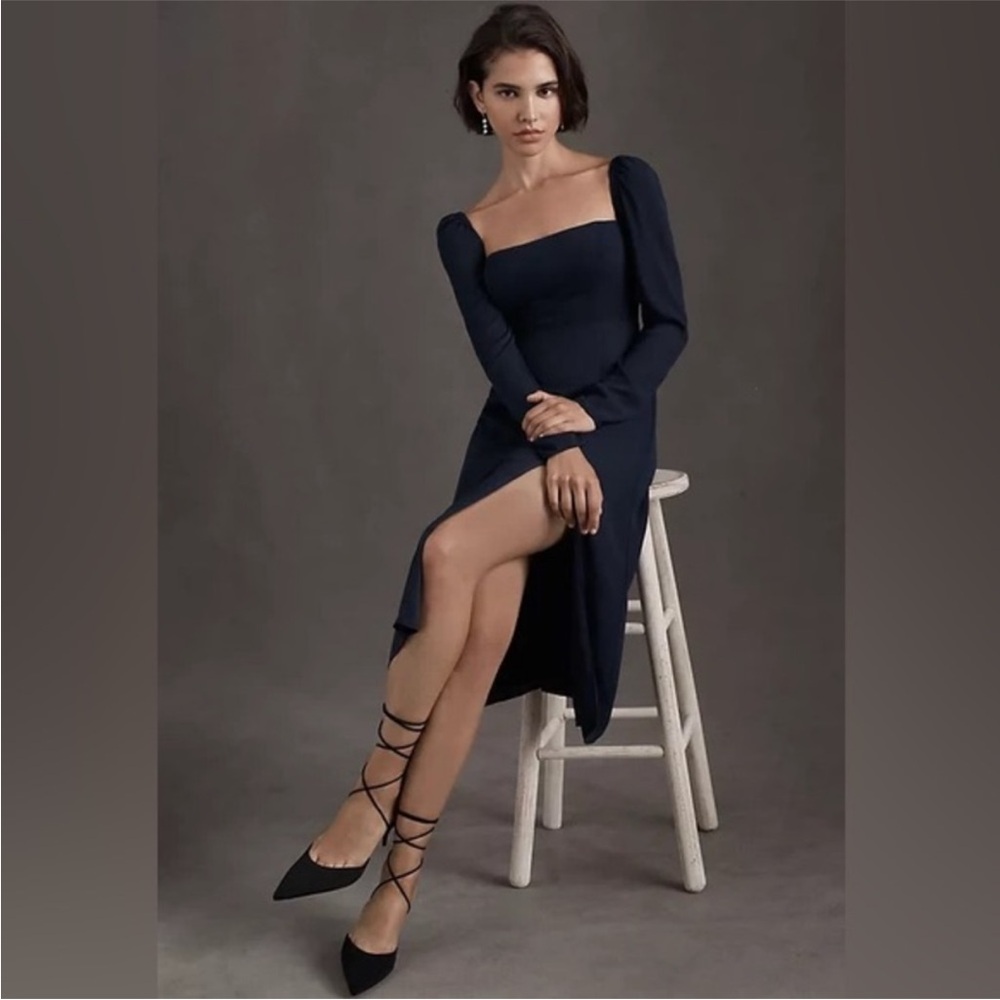 BHLDN Navy Georgette Midi Dress NWT
